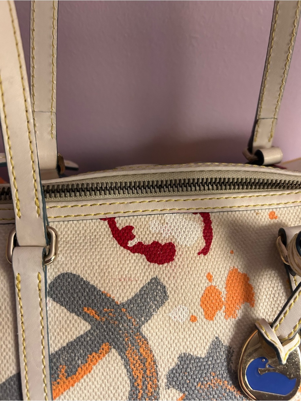 Dooney & Bourke Cream Canvas Graffiti Barrel Shoulder Bag - Picture 6 of 6